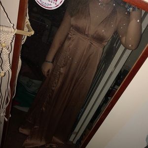 Hello Molly taupe open back satin dress